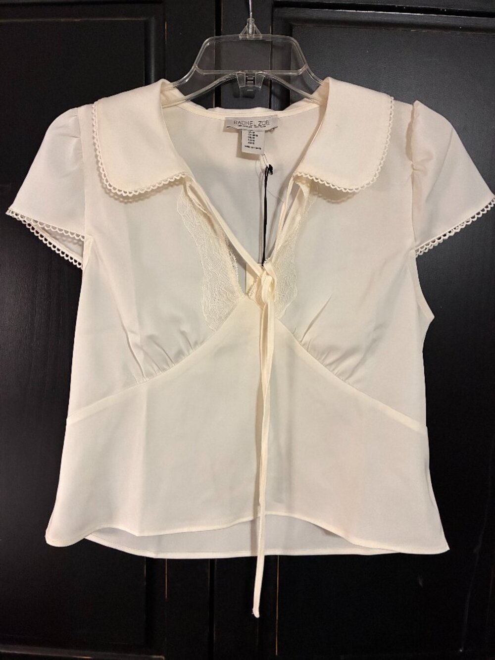 NWT Rachel Zoe White Satin Peter Pan Collared Lace Blouse M Romantic Feminine